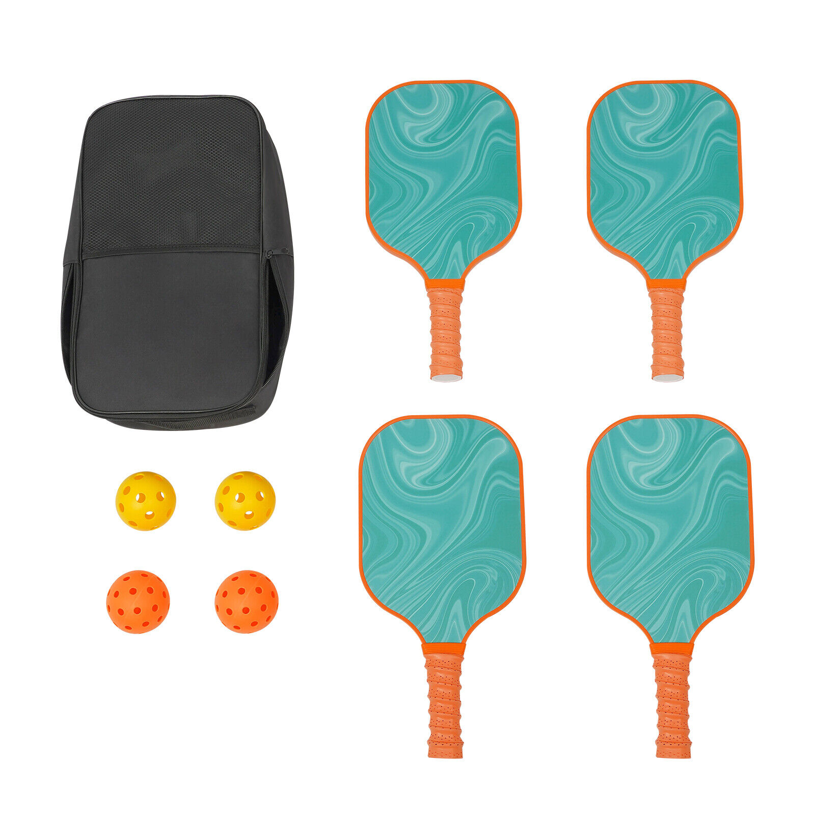 601 Pickleball Paddles Set of 4-Racket 4-Ball 1-Pack Pickleball Set,Green Orange