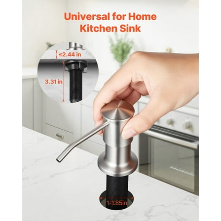 1-Hole Built-In Soap or Lotion Dispenser, Brushed Nickel Stainless Steel Finish, for Kitchen Countertop