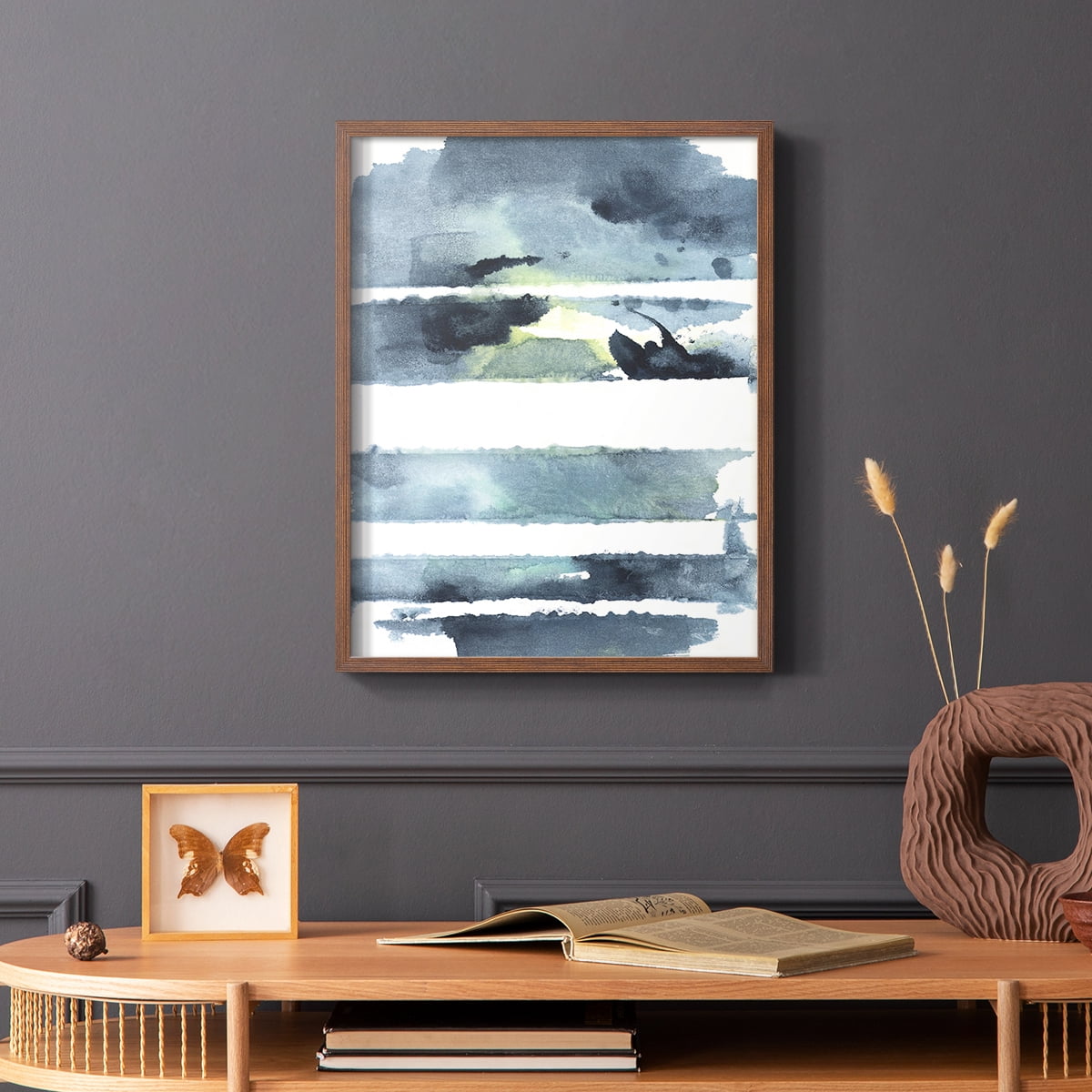 Blue Memories I Framed Print in Brown Solid Wood Framed Print No Nail Hanging