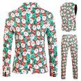 thumbnail image 5 of Traje navideño de 3 piezas para hombre, con estampado de copos de nieve y muñeco de nieve, traje informal de manga larga, chaqueta de un solo pecho, pantalones y chaleco, conjunto para Navidad, 5 of 5