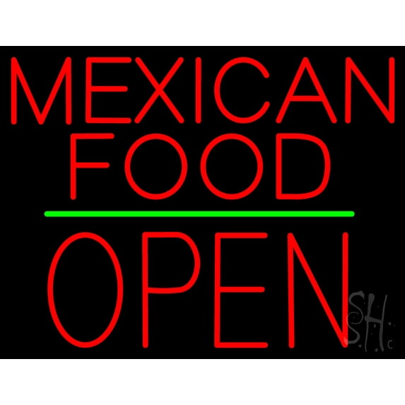 Mexican Food Block Open Green Line LED Neon Sign 15 x 19 - inches, Clear Edge Cut Acrylic Backing, with Dimmer - Bright and Premium built indoor LED Neon Sign for restaurant decor.
