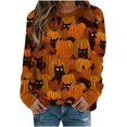 thumbnail image 1 of Chandail en Molleton Halloween pour Femmes Citrouille Chat Imprimé Manches Longues T-Shirt Décontracté Coupe Ample Col Rond Chandail Ample, 1 of 5