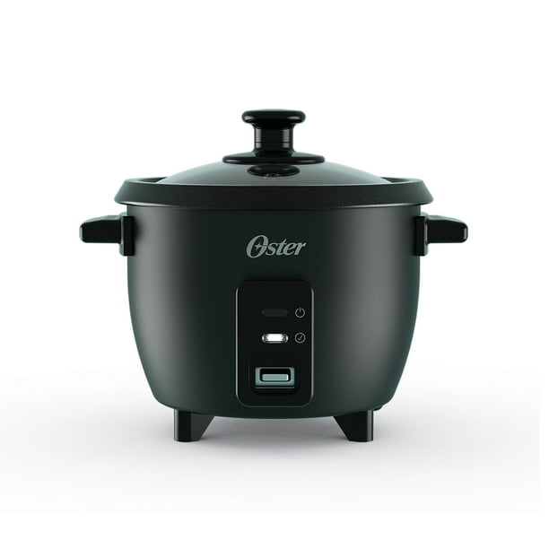 Oster Arrocera de 6 tazas con bandeja de vapor, eléctrica para arroz, automática para mantener el calor, olla interior antiadherente, color negro