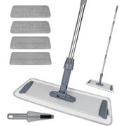 HYKE ber Floor Cleaning Mop, Flat Mop for Hardwood, Vinyl, Tile - Wet and Dust Mopping with Stainless Steel Handle - 4 Reusable Washable Pads