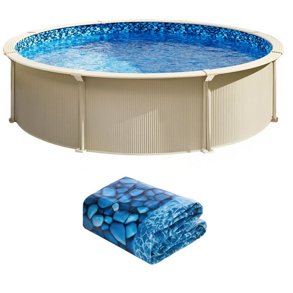 KFFKFF 30-ft Round Above Ground Pool Liner, Overlap Pool Liners, Standard Gauge Vinyl, 48-to-54inch Wall Height, Designed for Steel Sided Above-Ground Swimming Pools