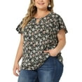 thumbnail image 4 of GRACE & GRANDEUR Women's Plus Size Keyhole Neck Short Sleeves Floral Chiffon Shirt Blouses 1X Black Green, 4 of 6