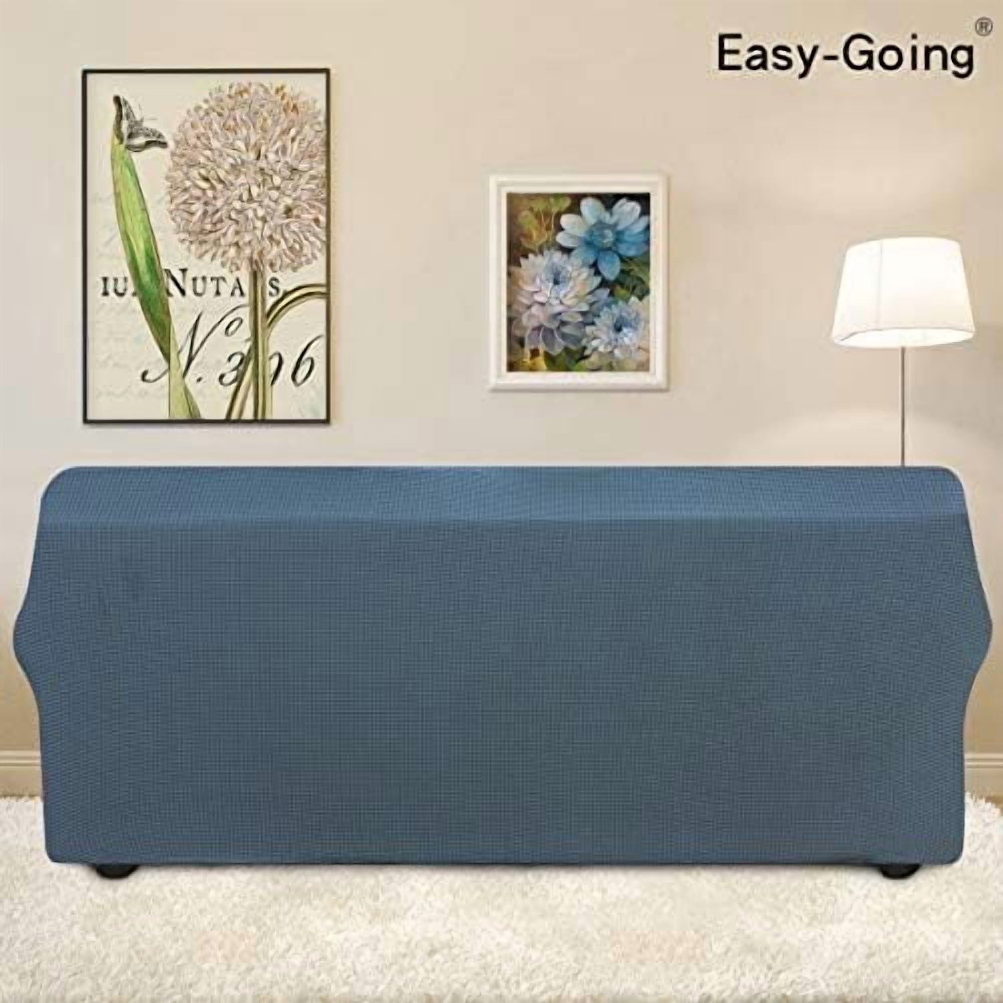 Stretch Oversized Sofa Slipcover 1-Piece Sofa Cover Furniture Protector Couch Soft with Elastic Bottom for Kids, Polyester Spandex Jacquard Fabric Small Checks Bluestone