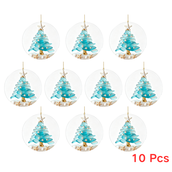 Dongrere 10 Pcs Acrylic Round Ornaments Christmas Tree Hanging Decorations Coastal Pendants for Beach Xmas Tree Party Decor, 3.15", C