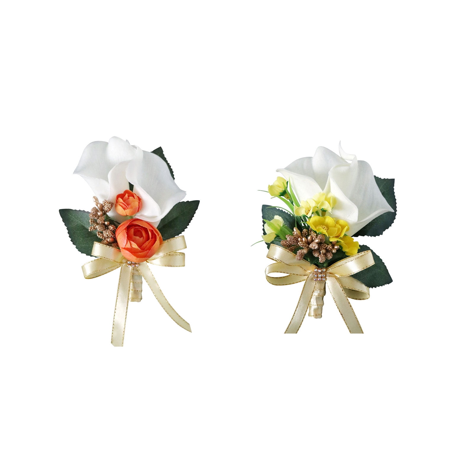 Bride Groom Boutonniere Calla Corsage Artificial Silk Wrist Flower Pin Brooch 