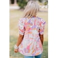 thumbnail image 3 of Women's Pink Abstract Print Bubble Sleeve Smock Detail Blouse, 3 of 9