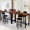 thumbnail image 3 of Furlinkhm Industrial Pub Height Table with 2 PU Upholstered Stools, 3-Piece Kitchen Table and Chairs, Suit for Dining Room & Living Room & Breakfast Nook & Bistro, Bar Table Set for 2, Rustic Brown, 3 of 7