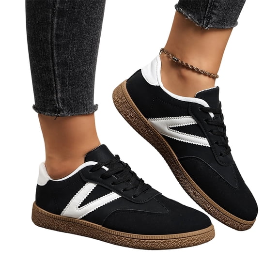 EKVAHL Women's Lace Up Retro Sneakers, Soft Cushioned Insole Breathable Tennis Shoes, Fashion Daily Shopping Stroll Walking Shoes Black