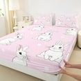 thumbnail image 3 of Homewish Cute Rabbit Twin Sheet Sets,Kawaii Animal Twin Fitted Sheet,Pink White Flat Sheet For Girls Teens,Breathable Home Decor,3pcs, 3 of 7