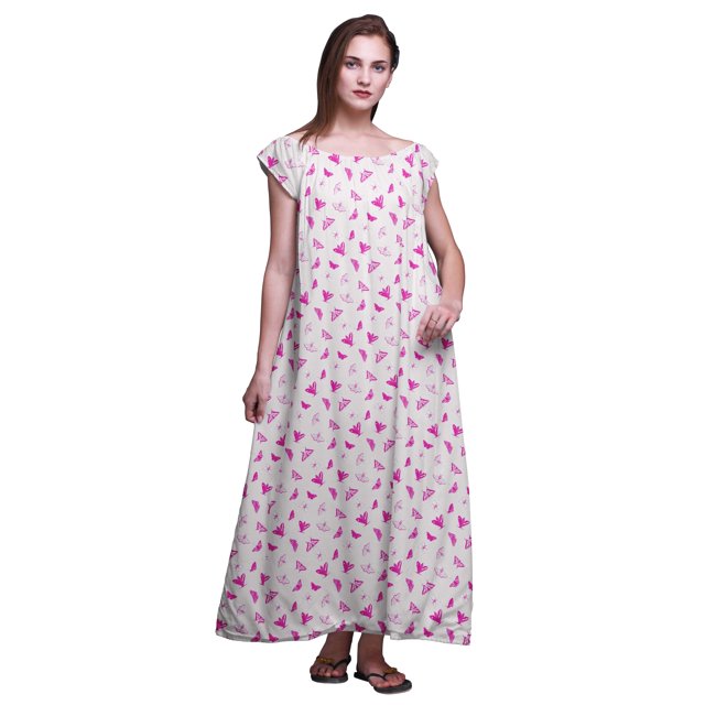 Bimba Chemise de Nuit Imprimée pour Femmes Vêtements de Nuit Robe d'Infirmière en Rayonne