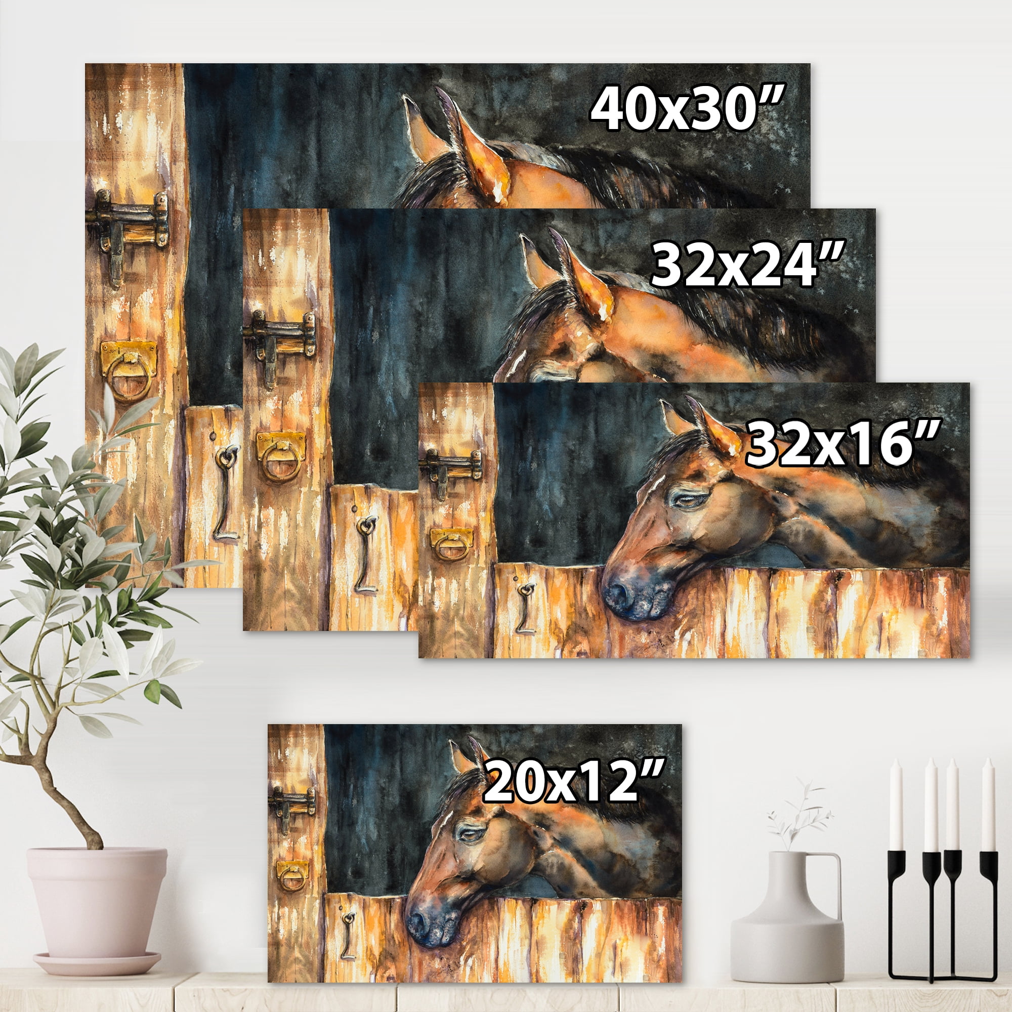 Designart ' Close Up Of The Head of A Horse In Stable ' Farmhouse Canvas Wall Art Print