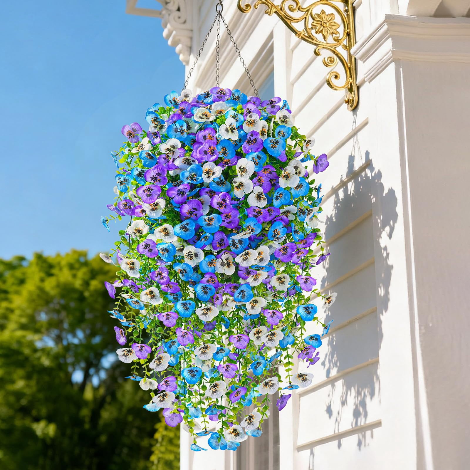 1 Pc Artificial Hanging Flowers for Outdoors Morning Glory Artificial Flowers Spring Summer Decoration UV Resistant Fuchsia Faux Flowers for Outdoor Planters Front Door Porch, 29.53", Multicolor B