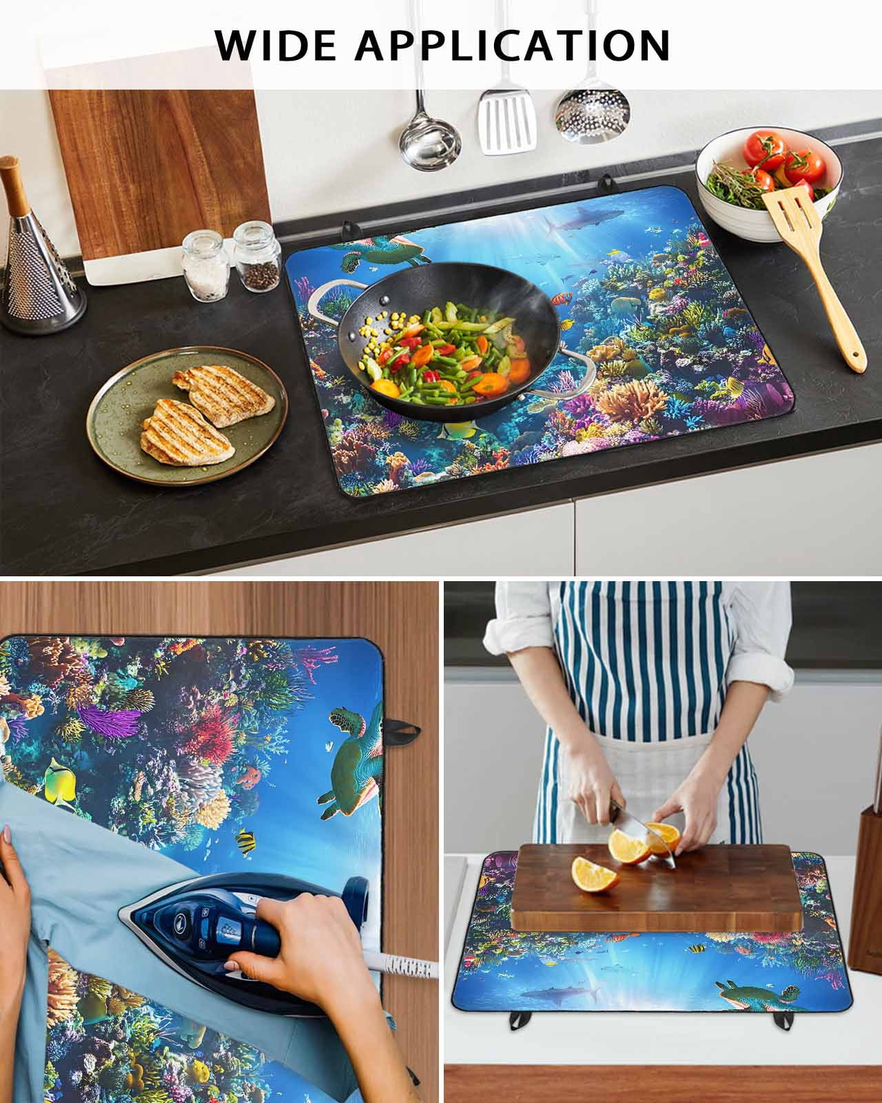 nqOlkjepod Large Induction Cooktop Protector Mat 24"x21", Turtle Blue Stove Top Covers for Electric Stove, Ocean Coral Shark Fish Underwater Scenery Stove Burner Cover Mats, Glass Top Stove Cover
