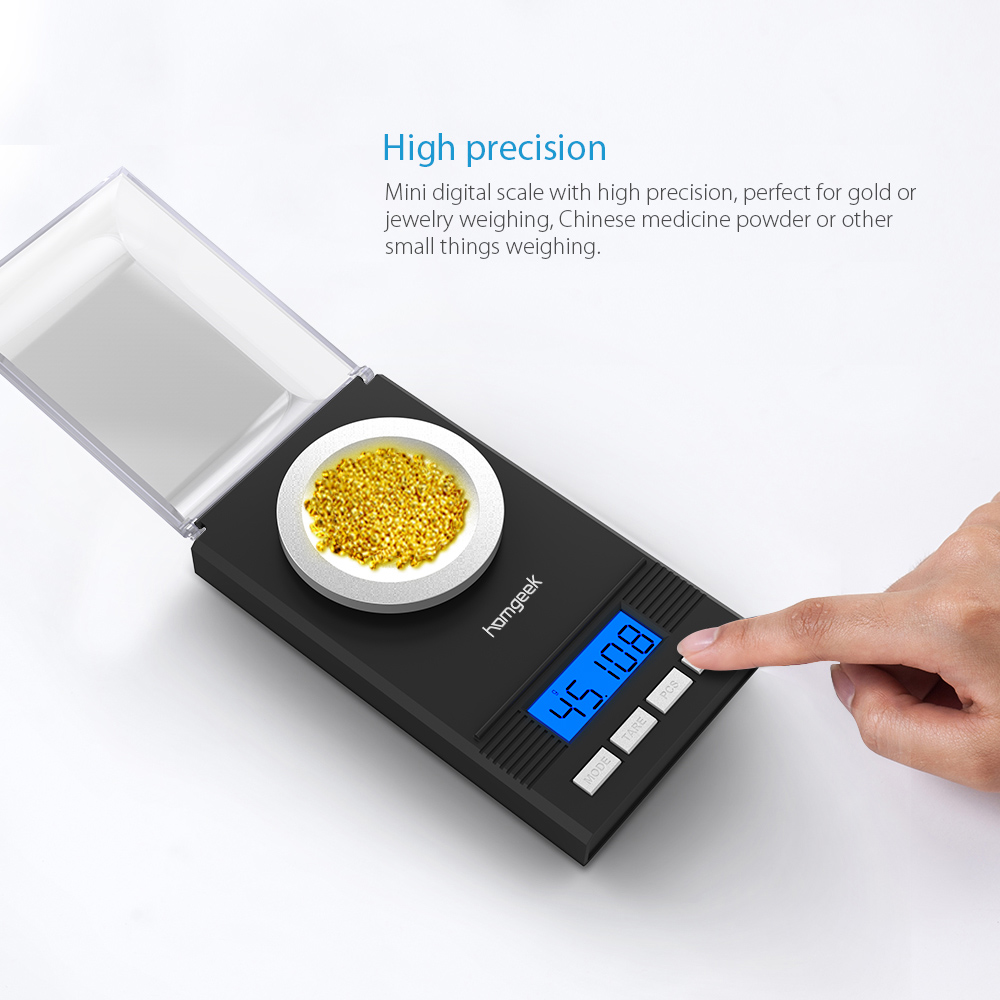 Homgeek Digital Milligram Pocket Scale Jewelry Gold Powder Weigh Scales with Calibration Weights Tweezers, Weighing Pans, LCD Display - image 3 of 7