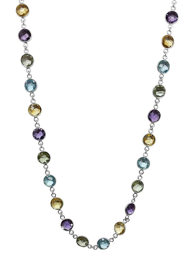 18" Sterling Silver 8MM Round Amethyst Blue-Topaz & Citrine 43.00 Carat Necklace by