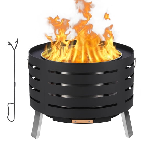 QinaQin 30 Inch Smokeless Outdoor Fire Pit,Removable Ash Pan, Bamboo Lid, Rainproof Cover – Low Smoke Traditional Stove for Patio, Backyard, Camping