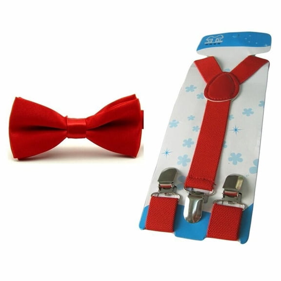 Boys Child Kids Solid Color Satin Bowtie Bow Tie Y-Back Elastic Suspender Set