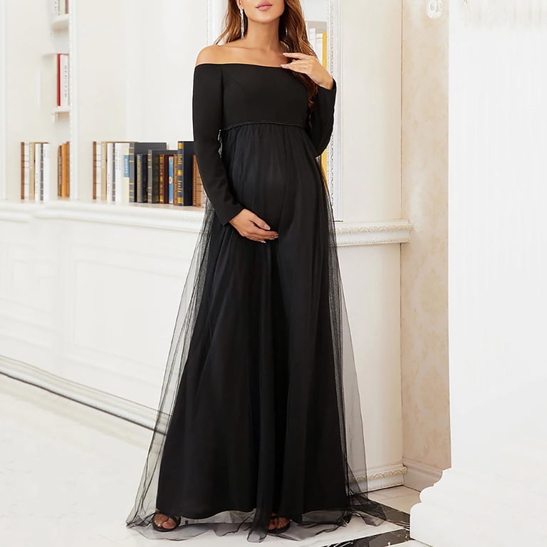 Wancir Off Shoulders Pregnant Dress Long Sleeve Elegant Mesh Patchwork Maternity  Gown Baby Shower Photography Dress - Walmart.com