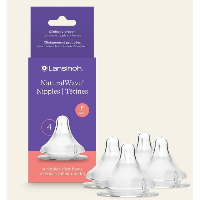 Tétines pour biberon Lansinoh NaturalWave, tétines en silicone anti-coliques à débit rapide pour 6 mois et plus, lot de 4