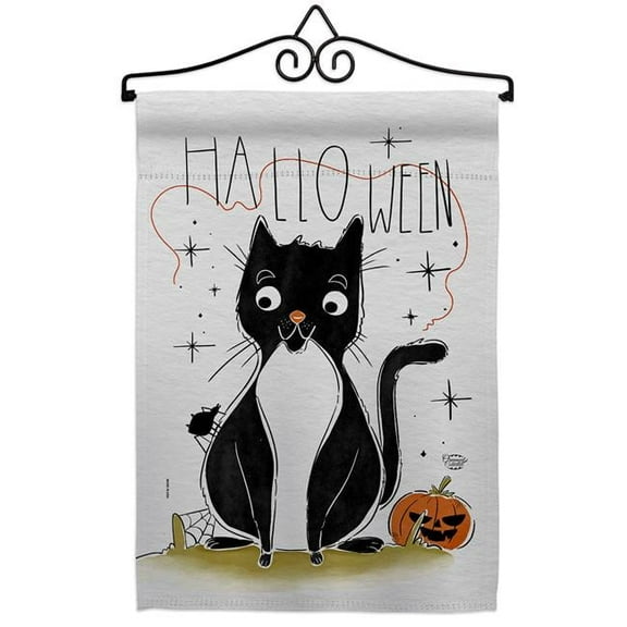 Ornament Collection GS190175-BO-02 Halloween Tuxedo Cat Falltime 13 x 18.5. in. Double-Sided Decorative Horizontal House Garden Flag Set for Decoration Banner Yard Gift