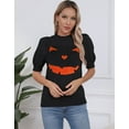 thumbnail image 4 of Pumpkin Ghost Face Graphic Sweaters for Women Halloween Day Crew Neck Pullover Sweater Cute Puff Short Sleeve Juniors Girls Sweater Blouse Shermie, 4 of 6
