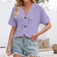 thumbnail image 2 of yunLCZ Basic Women's Tees Clearance Women's Solid Color Button Loose V Neck Short Sleeved Cardigan Top workout form-fitting T-shirts women, 2 of 7