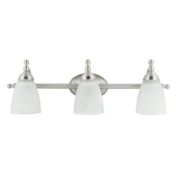 Globe Electric 23" Contemporary 3-Light LED Satin Nickel Vanity Light with Alabaster Glass Shades
