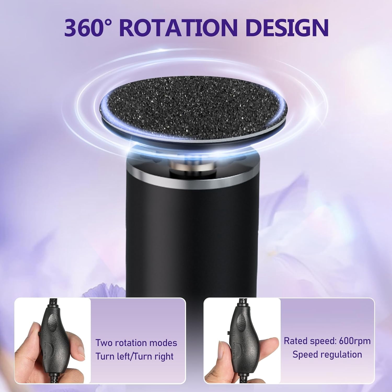 Aorsher Electronic Foot File Grinder with 60pcs Replacement Sandpaper Discs, Adjustable Speed Electric Callus Remover Professional Pedicure Tool for Men Women Dead Cracked Hard Skin Calluses