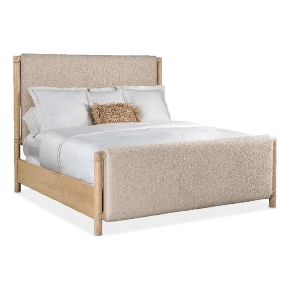 Bowery Hill Contemporary King Upholstered Panel Bed in Beige Wood