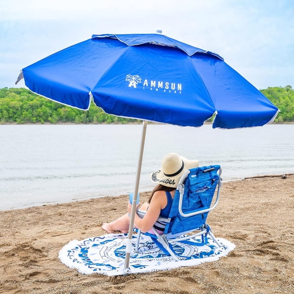 6ft Portable Travel Beach Umbrella with Sand Anchor, Tilt Air Vent UPF 50   Protection, Compact Foldable Telescopic for  Garden Pool Blue