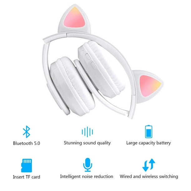 Casque d'Écoute Bluetooth Chat Oreille Casque de Jeu avec Lumière LED pour  Enfants 