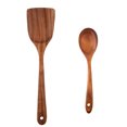 thumbnail image 1 of Utensilios de cocina de madera de teca para cocinar, utensilios de cocina naturales y saludables antiadherentes, juego de 2 piezas, 1 of 5