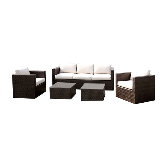 Furniture of America Marvin 5-Piece Faux Rattan Patio Sofa Set in Ivory