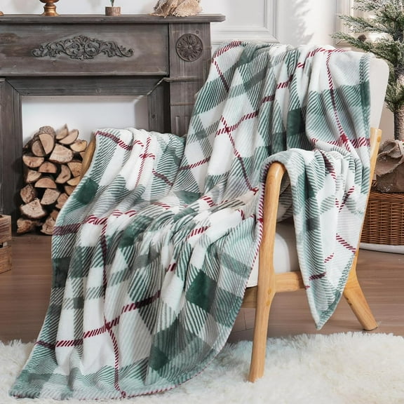Buffalo Plaid Fleece Blanket Super Soft Luxurious Cozy Flannel Bedding Blanket for Home Decor All Season (50 x 60 Inch, Sage Green)