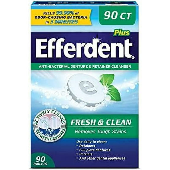 Efferdent Anti-Bacterial Denture Cleanser Tablets, Mint, 90 Count