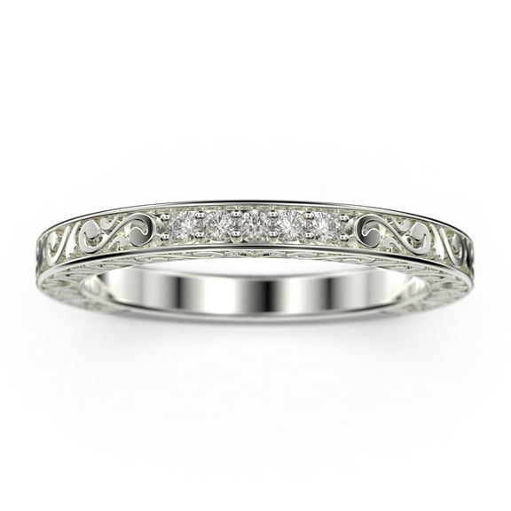 .10ct Delicate Antique Scroll Diamond Moissanite Wedding Band 10k White Gold