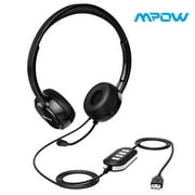 Mpow USB Headset with Microphone Computer Headphones for Laptop PC Call Center Work with Independent Wire Control, Black