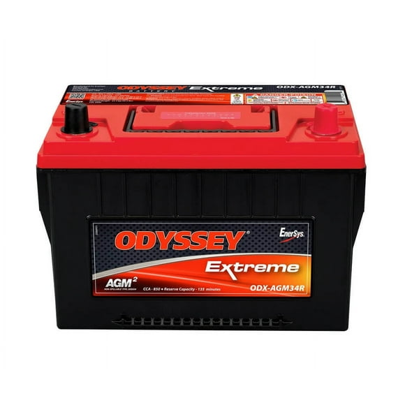 Odyssey Battery Battery ODX-AGM34R Extreme Series; 34 Group Size; 12 Volt; 850 Cold Cranking Amps/1500 Pulse Hot Cranking Amps; Tin-Plated Brass SAE Top Automotive Reversed Terminals; 10.9 Inch Length