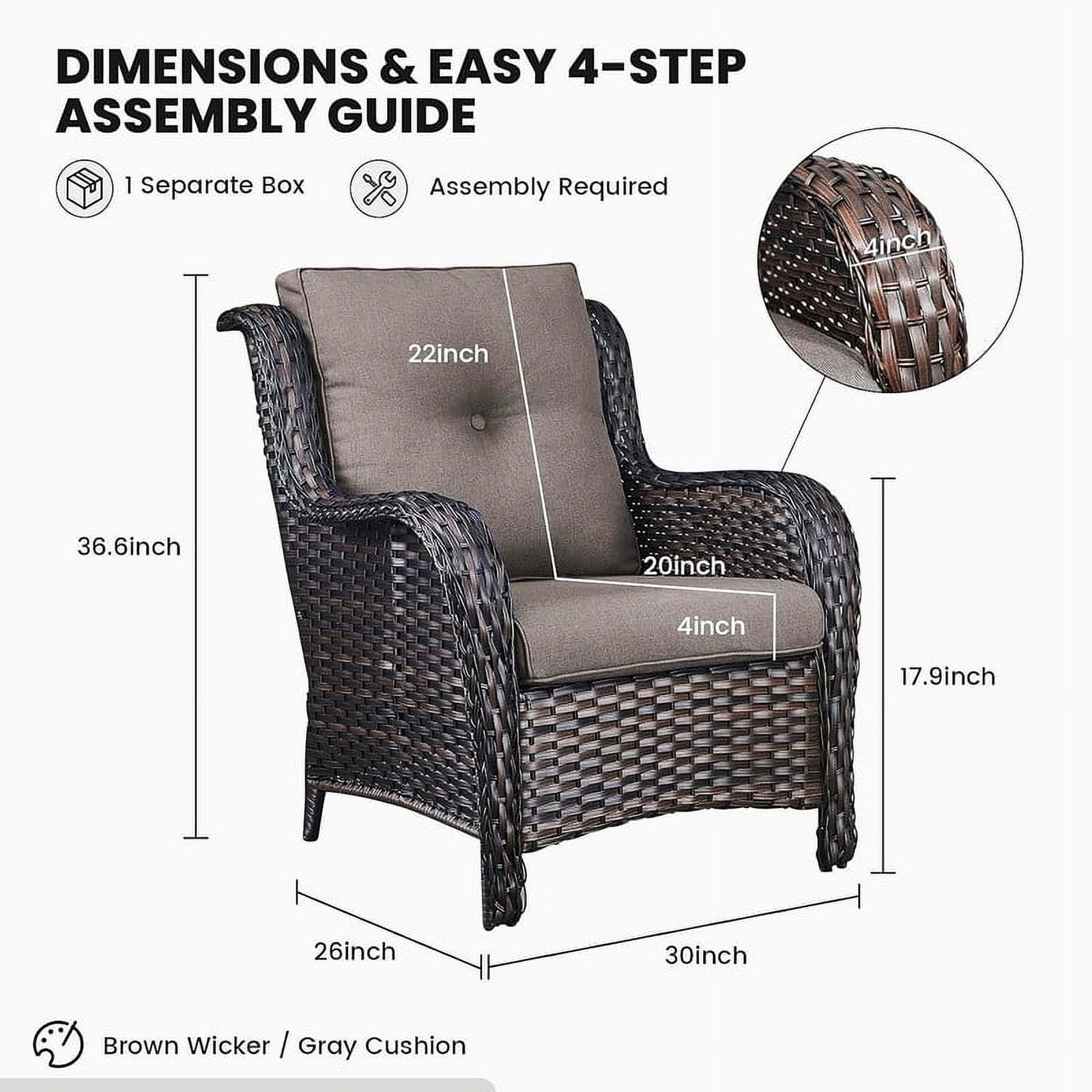 Bellefurn Patio Wicker Chairs Set of 2,High Back Outdoor Rattan Patio Chairs Outdoor Conversation Set for Garden Backyard Proch Deck