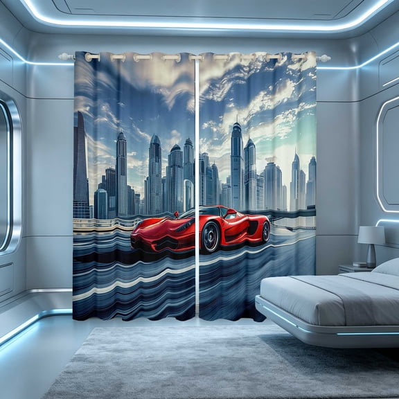 Erosebridal Sports Car Blackout Curtains, City Night Window Curtains Pack of 2 (38x45 Each)