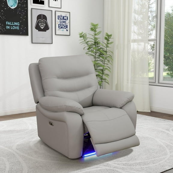 Breathing Leather Recliner Couch Set, Power Reclining Sofa Set Leather Sofa with Built in USB Port for Living Room(Light Grey) (Chair)