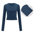 thumbnail image 5 of HNMKIU Womens Basic Fitted T Shirts for Women Solid Round Neck Long Sleeve Finger Button Slim Fit Shirt for Women Blue,S, 5 of 8