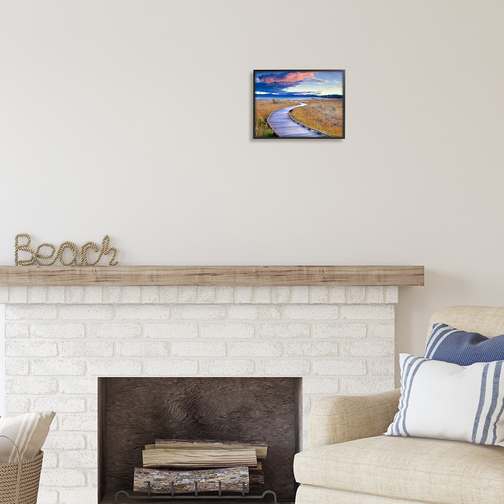 Stupell Industries Coastal Boardwalk Sunset Coastal Photography Gray Framed Art Print Wall Art