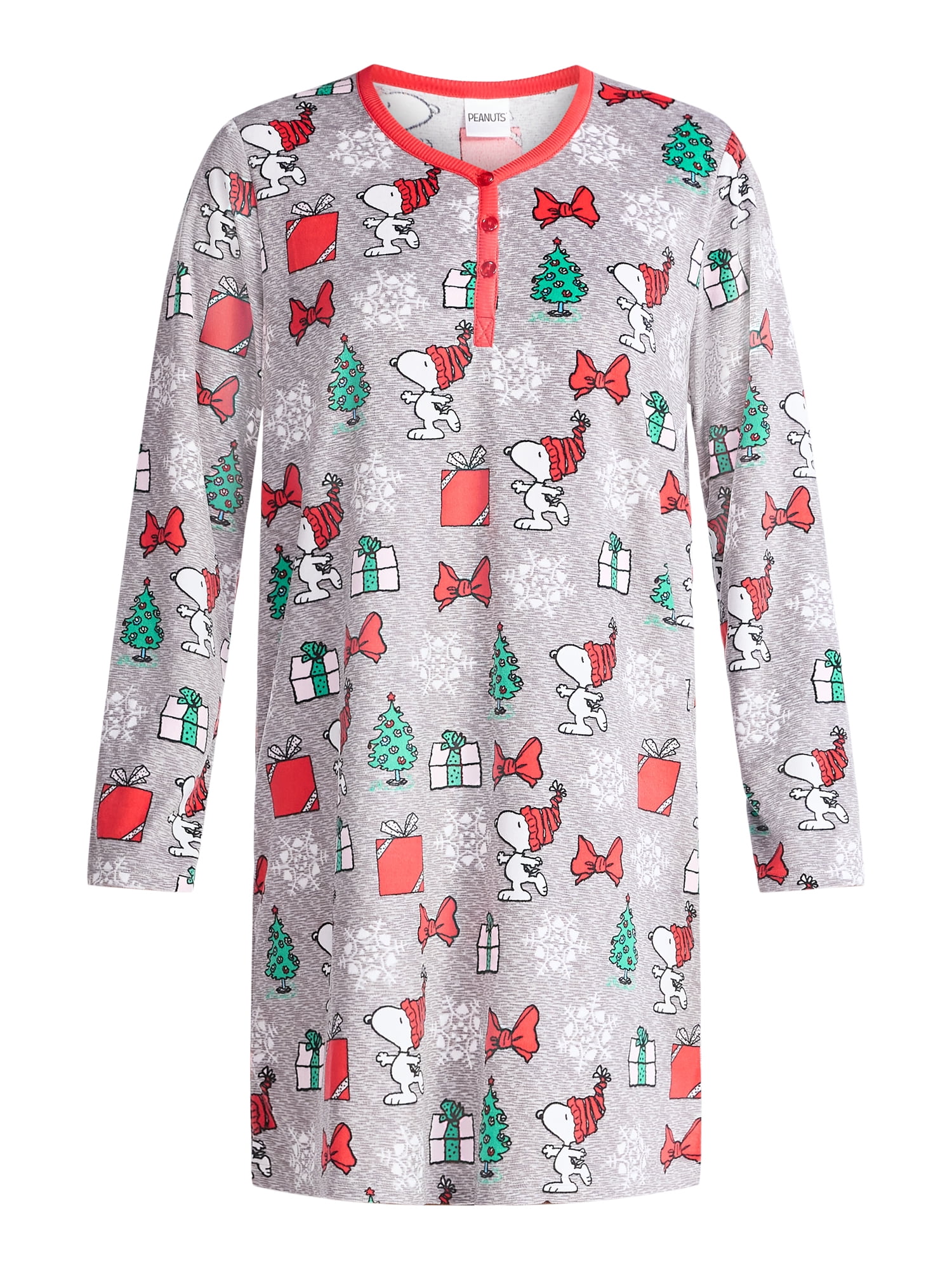 Peanuts Women's and Women's Plus Christmas Print Henley Sleepshirt and Plush Socks Set, 2-Piece, Sizes XS-3X