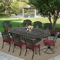 thumbnail image 2 of MEETWARM 9-Piece Outdoor Patio Dining Set, All-Weather Cast Aluminum Patio Conversation Set with 6 Stationary, 2 Swivel Rocker Chairs, 1 Oval Table, 8 Cushions, 2.2" Umbrella Hole, Chili Red, 2 of 7