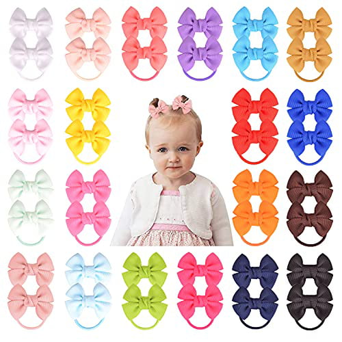 40 Pieces 2.75" Baby Girls Hair Bows Tie Grosgrain Ribbon Bows Rubber 